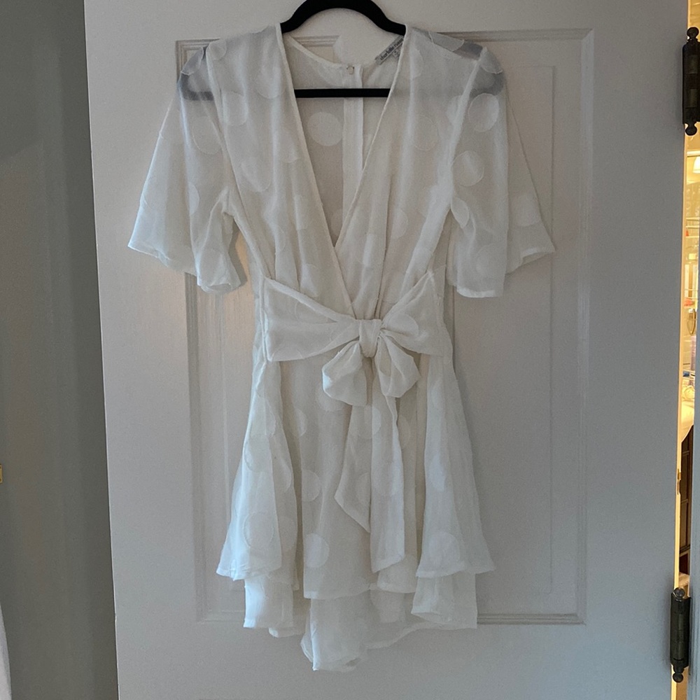 white polka dot romper